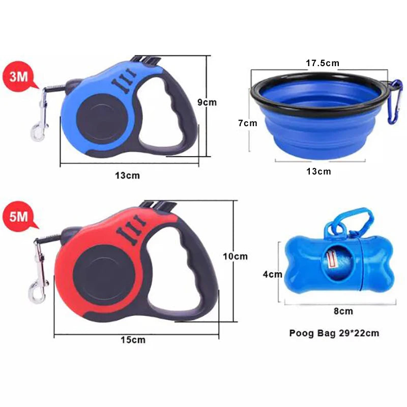 Retractable Dog Leash With Dog Poop Waste Bag Dispenser Dog Bowl 3m 5m Pet Walking Leash Pet Leash Pet Manufacturer 1000ml Bowl