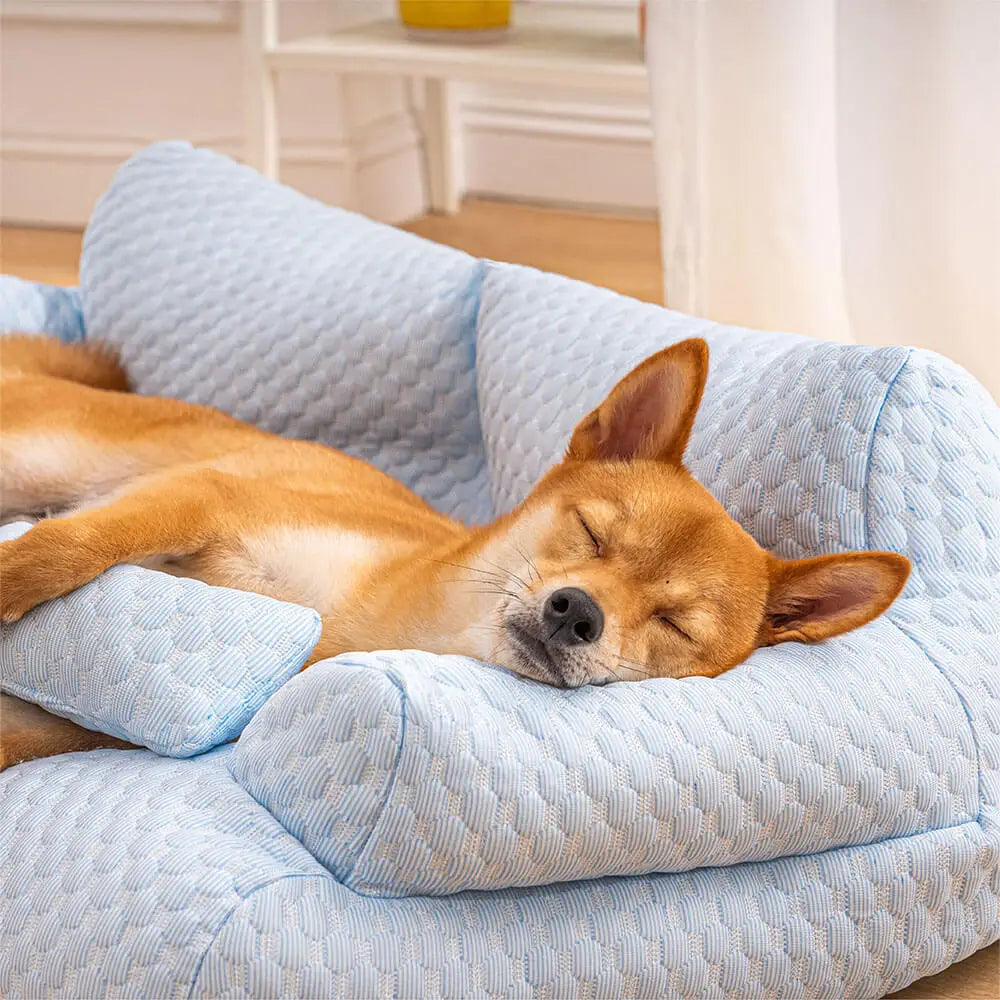 Factory Wholesale Custom Ice Silk Cooling Pet Bed Breathable Washable Dog Cat Sofa Couch Bed With Pillows Dog Accessories