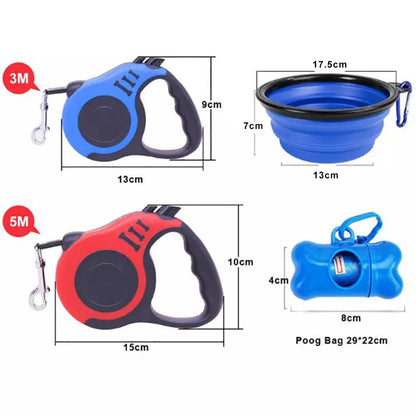 Retractable Dog Leash With Dog Poop Waste Bag Dispenser Dog Bowl 3m 5m Pet Walking Leash Pet Leash Pet Manufacturer 1000ml Bowl