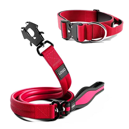 360 Swivel Metal Clip Neoprene Padded Soft Handle Nylon Pet Lead Tactical Dog Leash with Dog Collar Set