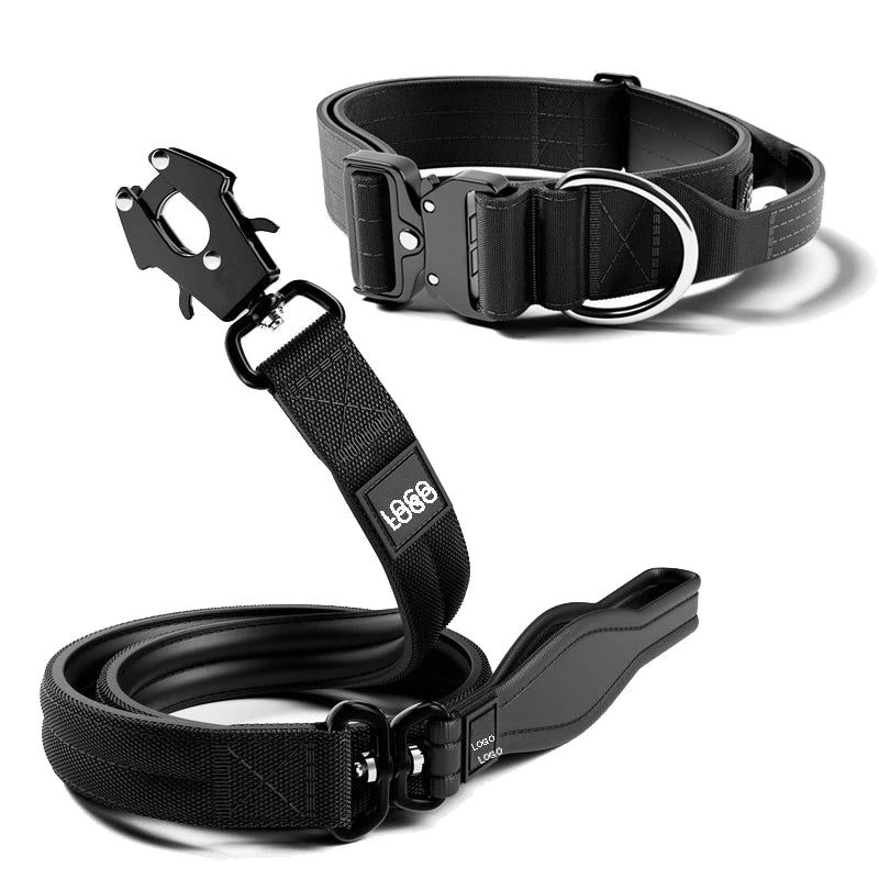 360 Swivel Metal Clip Neoprene Padded Soft Handle Nylon Pet Lead Tactical Dog Leash with Dog Collar Set
